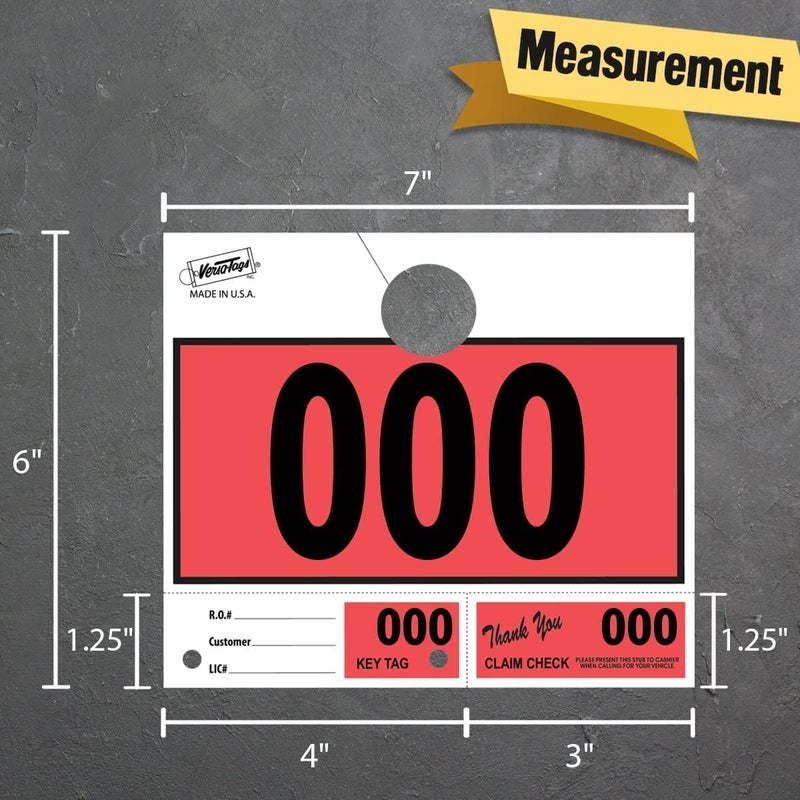 Versa-Tags 1000 Red Car Dealer Service Hang Tags Service Dispatch Numbers, Service Department Numbered Key Tags for Mechanic Repair Shop 3 Part Key Ring - Red (000-999) - Image 3